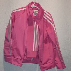 adidas Pink Kids Track Jacket with White Stripes